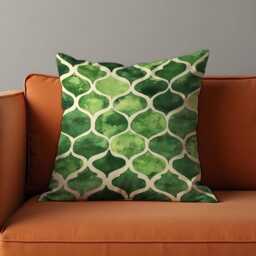 Green Moroccan Trellis Cushion Cover, Watercolor Style Pillow Modern Boho Home Decor, Geometric Accent Throw Case - thumbnail 2