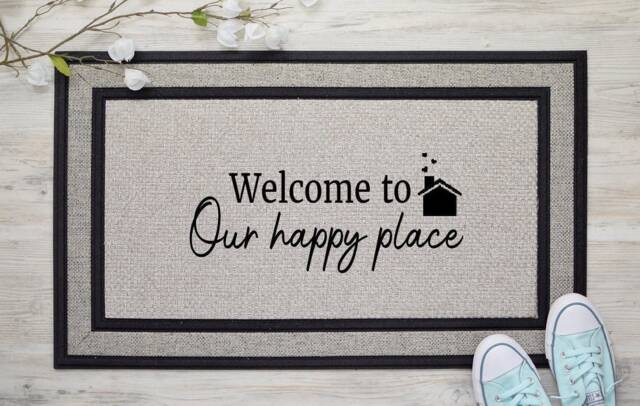"Personalized Family Name Doormat ""Our Happy Place" - image 1
