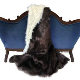 Handmade Brown Bear Faux Fur Throw Blanket, White Mongolian Sheepskin Reverse - thumbnail 1