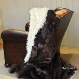 Handmade Brown Bear Faux Fur Throw Blanket, White Mongolian Sheepskin Reverse - thumbnail 2