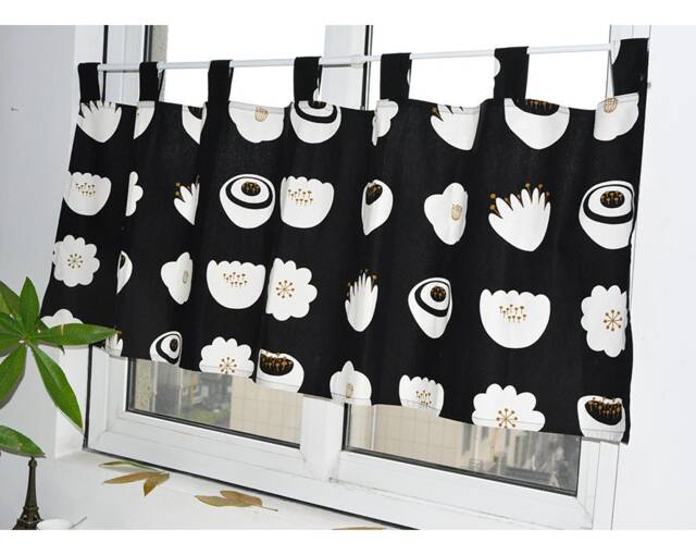 Cupcake Flower Cafe Curtain, Black Cotton Window Valance - image 1