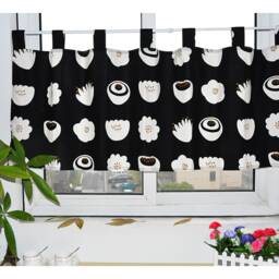 Cupcake Flower Cafe Curtain, Black Cotton Window Valance - thumbnail 2