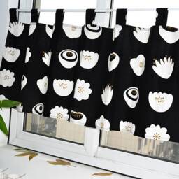 Cupcake Flower Cafe Curtain, Black Cotton Window Valance - thumbnail 3