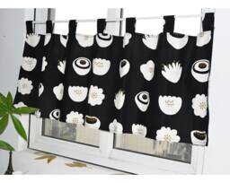 Cupcake Flower Cafe Curtain, Black Cotton Window Valance - thumbnail 1
