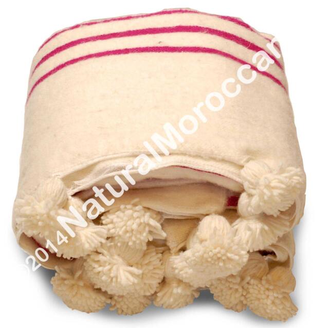 Moroccan Blanket With Pompom Loomed By Hand, Throw, Bohemian Blanket, Berber Wool