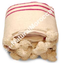 Moroccan Blanket With Pompom Loomed By Hand, Throw, Bohemian Blanket, Berber Wool