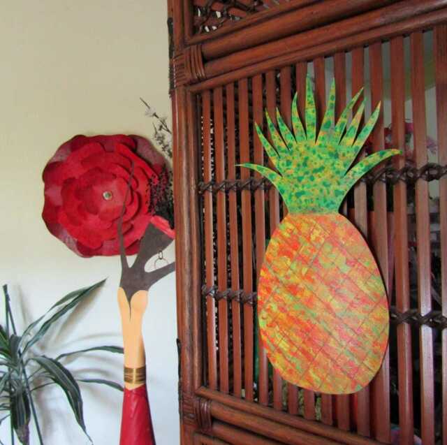 Upcycled Metal Pineapple Wall Art Tropical Kitchen Decor - 9 X 14 - image 1