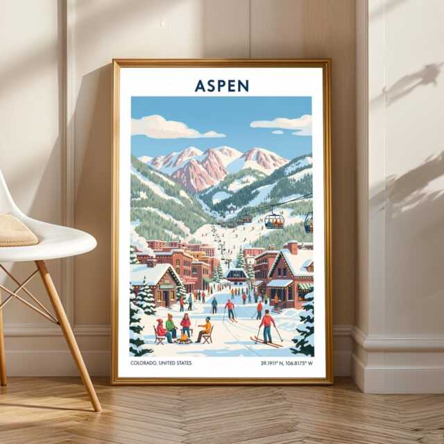 Aspen Ski Resort Poster Vintage Travel Art Print - image 1