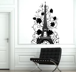 Wall Decal Paris France Eiffel Tower Flower Romantic Vinyl Sticker 1829Dz - thumbnail 1