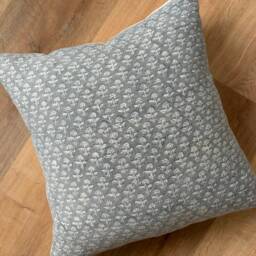 Hand Block Printed Pillow Cover - Designer-Inspired Floral Linen Blue Brown Beige Neutral Earth Tones Boho Modern Decor Euro Sham - thumbnail 3