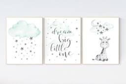 Giraffe Nursery Prints Mint Green, Gender Neutral Wall Art - thumbnail 1