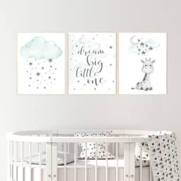 Giraffe Nursery Prints Mint Green, Gender Neutral Wall Art - thumbnail 2