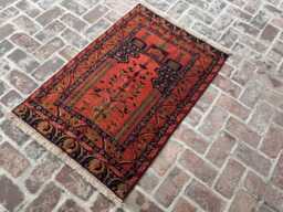 3'2x4'7 Vintage Afghan Prayer Rug - Hand-Knotted Wool Carpet Traditional Islamic Design With Rich Red Tones For Home Or Spiritual Decor