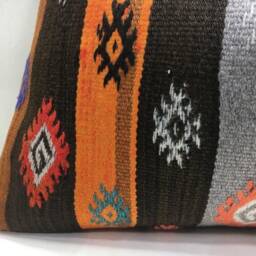 Vintage Kilim Lumbar Pillow Cover, Turkish Ethnic Cushion - 16x24 - thumbnail 3