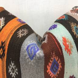 Vintage Kilim Lumbar Pillow Cover, Turkish Ethnic Cushion - 16x24 - thumbnail 2