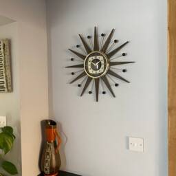 Handmade Mid Century Starburst Clock Walnut Teak Rays, Goldtone, 21 Inch - thumbnail 4