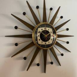 Handmade Mid Century Starburst Clock Walnut Teak Rays, Goldtone, 21 Inch - thumbnail 2