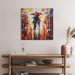 Couple Under An Umbrella Canvas, Wall Art Picture, Multicolor Decoration, Canvas - thumbnail 1