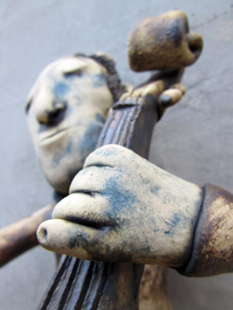 Fireclay Ceramic Cellist Sculpture, Handmade One-Of-A-Kind Statue - image 1
