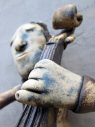 Fireclay Ceramic Cellist Sculpture, Handmade One-Of-A-Kind Statue