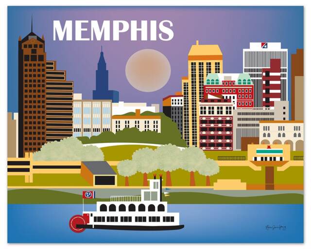 Memphis Tn Design Print, Art, Tennessee Travel Poster, Design, Horizontal City - Style E8-O-Mem - image 1