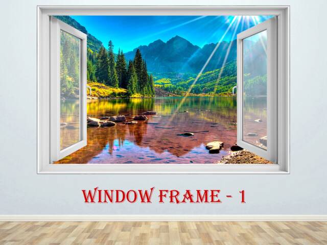 3D Window Decal Mountain Lake View Wall Sticker Effect Decor - image 1