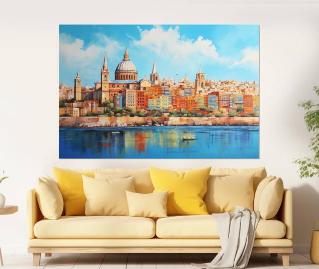 Abstract Valletta Canvas Print, Skyline, Malta Wall Art, Poster, Painting, Maltese Gift, Decor - image 1