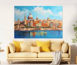 Abstract Valletta Canvas Print, Skyline, Malta Wall Art, Poster, Painting, Maltese Gift, Decor - thumbnail 1
