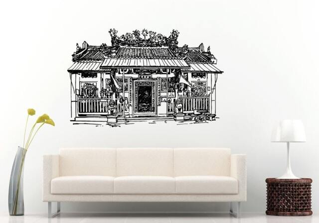 Pagoda Chinese Japanese Asian Eastern Architecture Building House Sun Sunset Wall Decal Vinyl Sticker Mural Room Decor L1121 - image 1