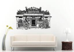 Pagoda Chinese Japanese Asian Eastern Architecture Building House Sun Sunset Wall Decal Vinyl Sticker Mural Room Decor L1121 - thumbnail 1