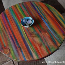 Round Coffee Table Coastal Wood Furniture Tropical Sunset Colours With Metal Hair Pin Or Tapered Legs Inspired Living Room Decor - thumbnail 2