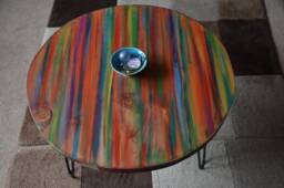 Round Coffee Table Coastal Wood Furniture Tropical Sunset Colours With Metal Hair Pin Or Tapered Legs Us Customers Tariff Is Paid