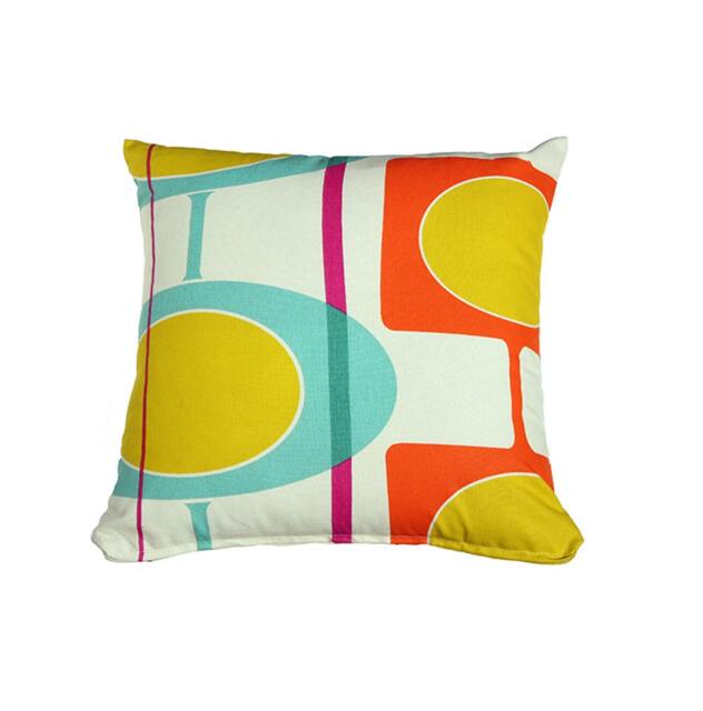 Neon Pillow Cover - Yellow Circles, Orange Squares & Fucsia Stripes