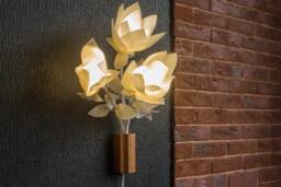 Plug in Flower Wall Sconce, Bedside Rustic Lamp With Cord, Farmhouse Sconce Light Wooden Elements, Cozy Lighting