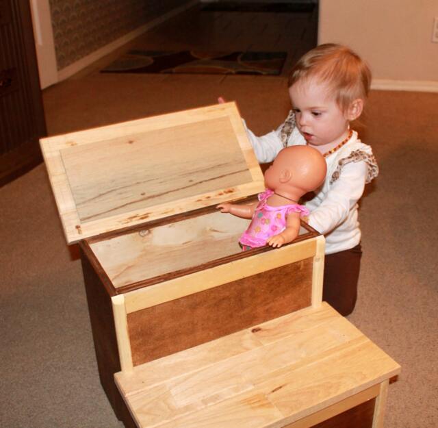 Handcrafted Pine Wood Step Stool With Storage - Personalized Kids - image 1