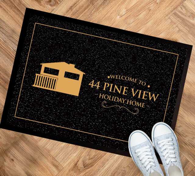 Personalised Holiday Home Door Mat - Black & Gold Static Caravan Decor - image 1