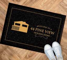 Personalised Holiday Home Door Mat - Black & Gold Static Caravan Decor - thumbnail 1