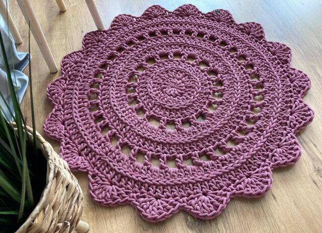 Crochet Floor Rug - Handmade Round Cotton Carpet For Scandinavian Style Homes - image 1