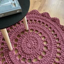 Crochet Floor Rug - Handmade Round Cotton Carpet For Scandinavian Style Homes - thumbnail 2