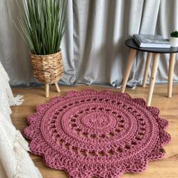 Crochet Floor Rug - Handmade Round Cotton Carpet For Scandinavian Style Homes - thumbnail 3