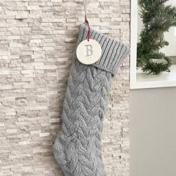 Cozy Gray Knitted Holiday Stocking Personalized With Your Initial & Name For A Magical Christmas - thumbnail 2