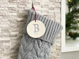 Cozy Gray Knitted Holiday Stocking Personalized With Your Initial & Name For A Magical Christmas