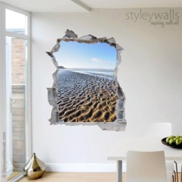 Sea View Wall Decal Mural, Hole in The 3D Effect Sticker, Decal, Sand Decor, Broken Mural Home Decor