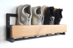 Hallway Metal Wall Mounted Shoe Rack Industrial Wood Schuhregal Entryway Storage Unique Open Floating Shelf Metal Vertical Shelves Gift