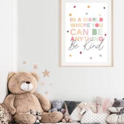 In A World Where You Can Be Anything Kind Print, Girls Nursery Bedroom Prints, Pastel Wall Art - thumbnail 2