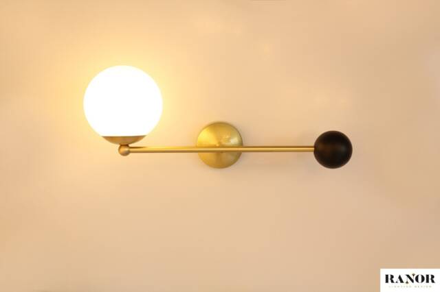 Wall Decor Globe Gold Brass Lighting Lamp Vanity Light Fixture, Sconce Mid Century Light, Valario Model Ranor Design #560
