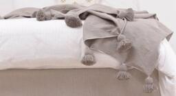Throw Blanket, Moroccan Pompom Blanket, Cotton Tope Bedroom Blanket, King Size Blanket - thumbnail 2