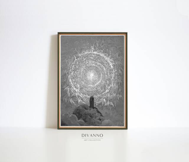 Dore Paradise Print, Heavenly Snow White Angels Rose Poster, Dante Gothic Halloween Gift, Dark Academia Wall Art, Digital Printable - image 1