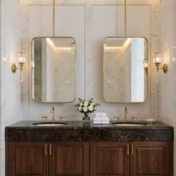 Suspended Brass Vanity Mirror - Rectangular Ceiling Mounted - thumbnail 2