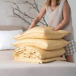 Linen Duvet Cover Set With Pillow Cases, Butter Yellow Bedding Queen, King, Double, Twin, Full, Natural Bed Sets - thumbnail 1